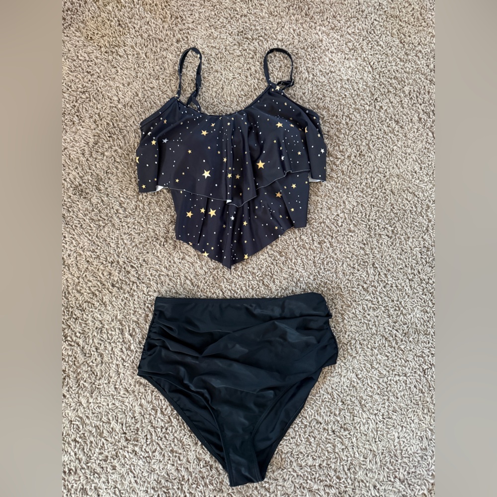 Women’s Black Star Ruffle Two-Piece Swim Set